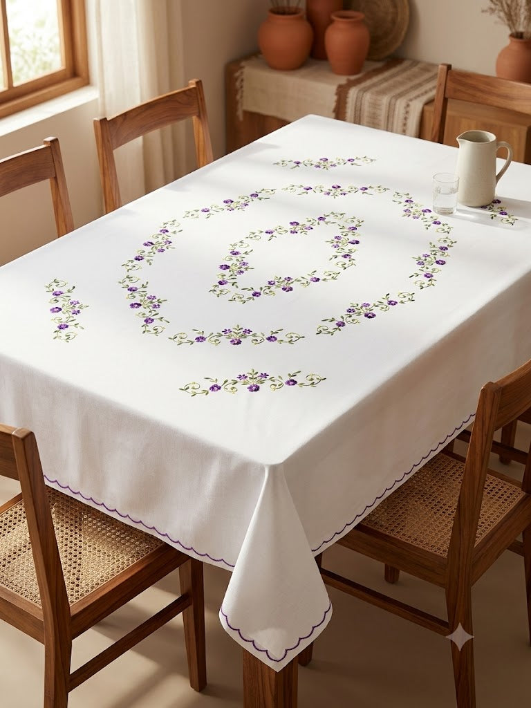 Hand Embroidered Floral Six Seater Table Cover