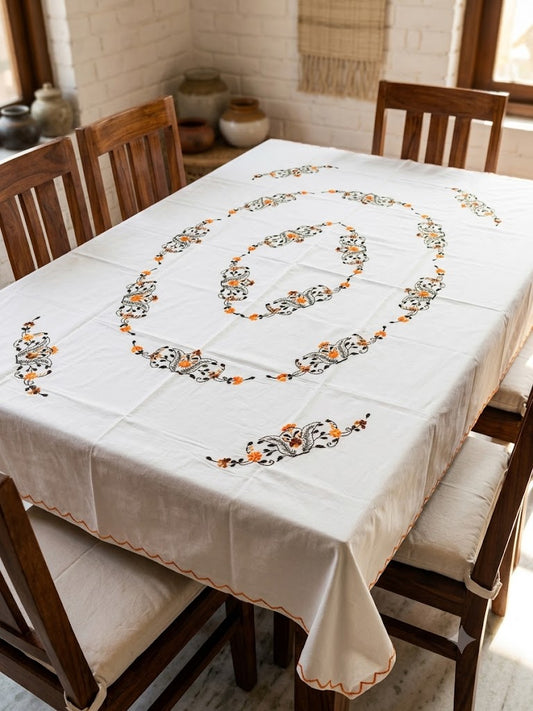 Hand Embroidered Floral Six Seater Table Cover