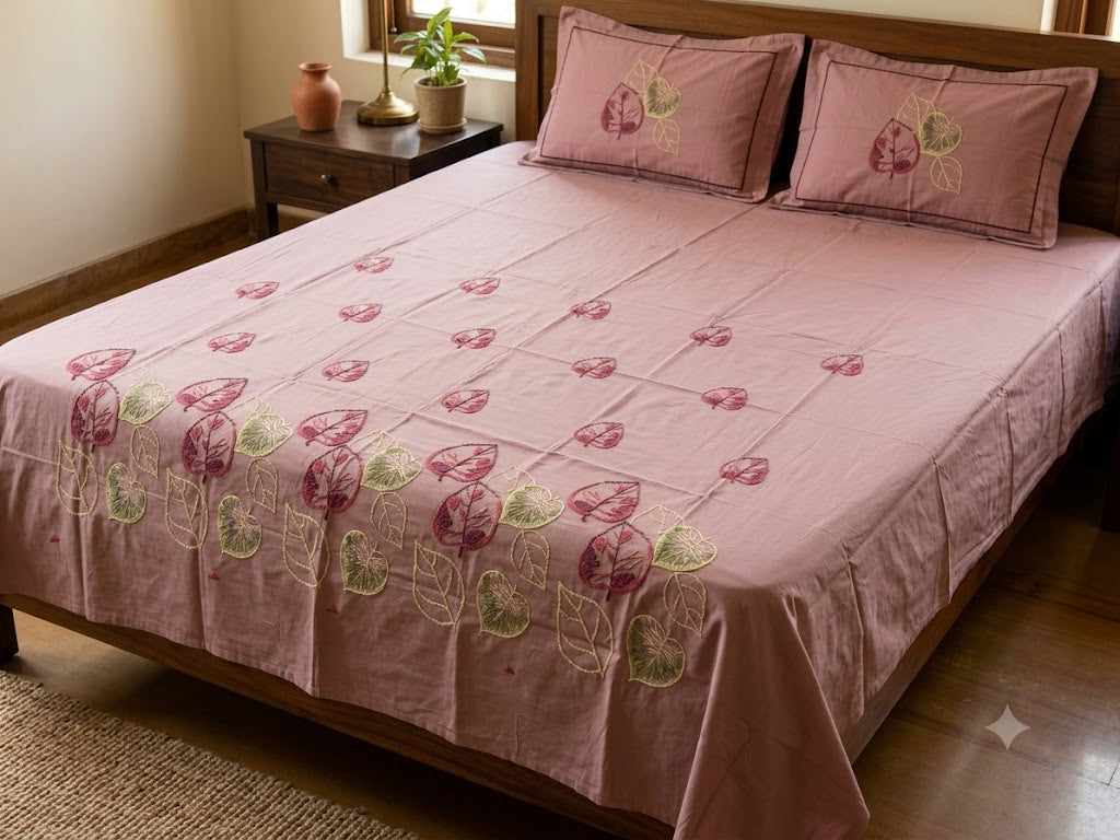 Premium Designer Embroidered Satin Cotton Bedsheet Set