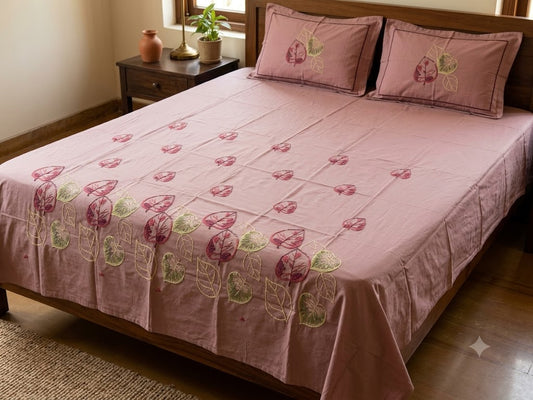 Premium Designer Embroidered Satin Cotton Bedsheet Set