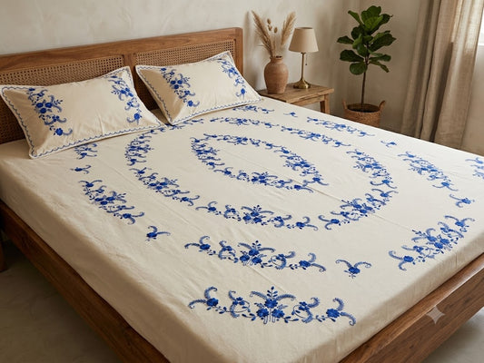 Chikonwala's Hand Embroidered Floral Design Bedsheet
