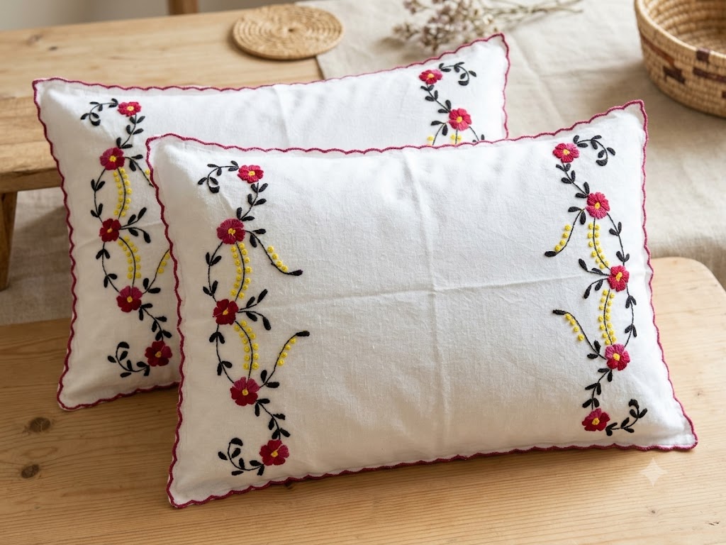 Chikonwala Hand-Embroidered Floral Pillow Cover Set– Set of 2