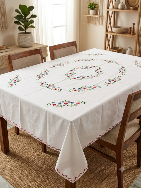 Hand Embroidered Floral Six Seater Table Cover