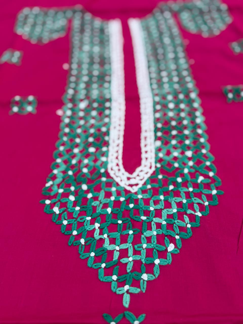 Hand Embroidered Pure Cotton Kurti Material | 3 Meter Premium Fabric | Made in India