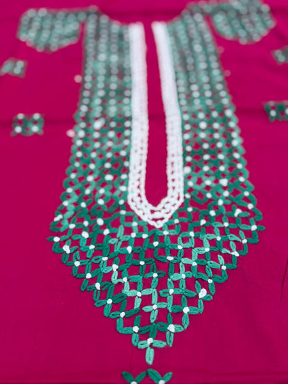Hand Embroidered Pure Cotton Kurti Material | 3 Meter Premium Fabric | Made in India