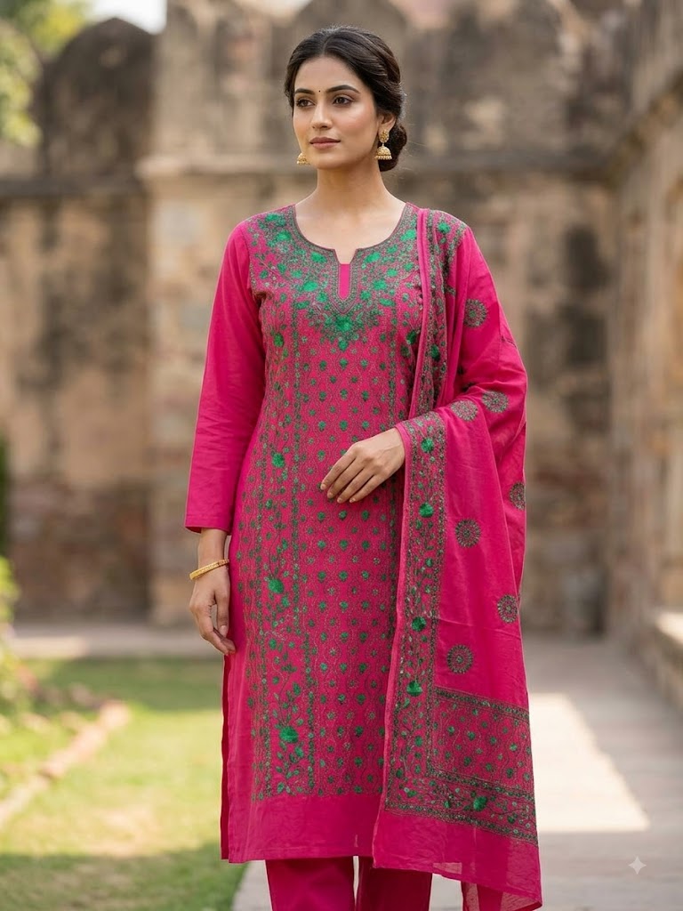 Chikonwala's Exclusive Hand Embroidered Fulkari Dress