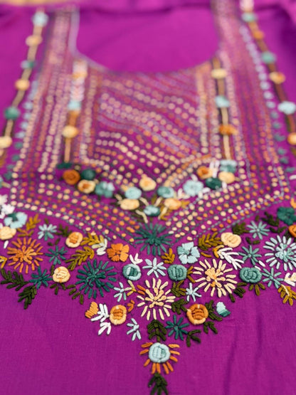 Hand Embroidered Pure Cotton Kurti Material | 3 Meter Premium Fabric | Made in India