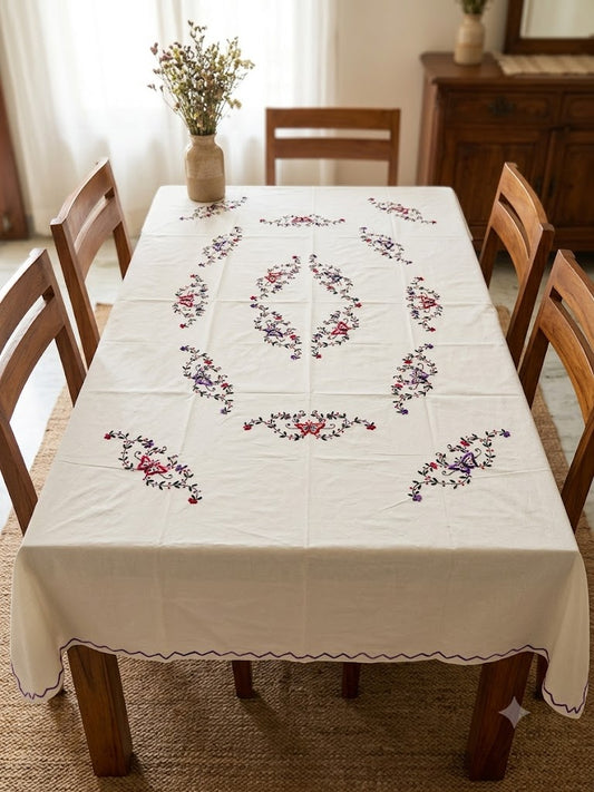 Hand Embroidered Floral Six Seater Table Cover