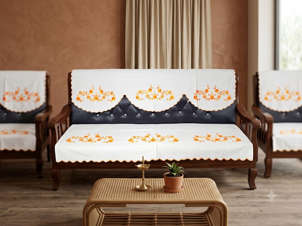 Hand Embroidered Sofa Cover (3+1+1 Seater)