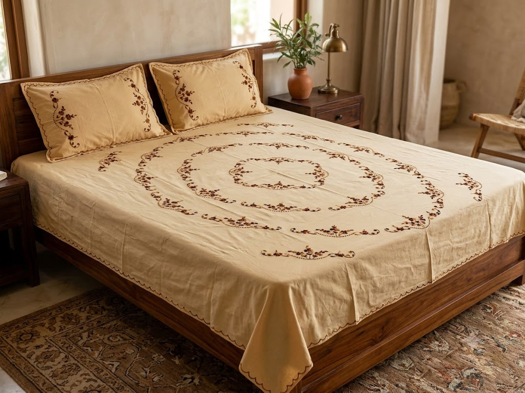Chikonwala's Hand Embroidered Floral Design Bedsheet