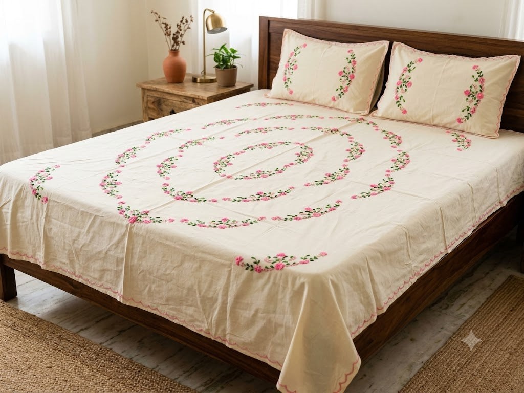 Title Chikonwala's Hand Embroidered Floral Design Bedsheet