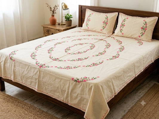 Title Chikonwala's Hand Embroidered Floral Design Bedsheet