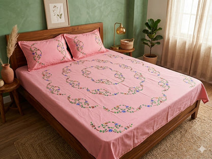 Chikonwala's Hand Embroidered Floral Design Bedsheet