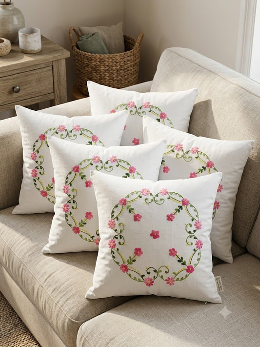 Hand Embroidered Cotton Cushion Covers (Set of 5)