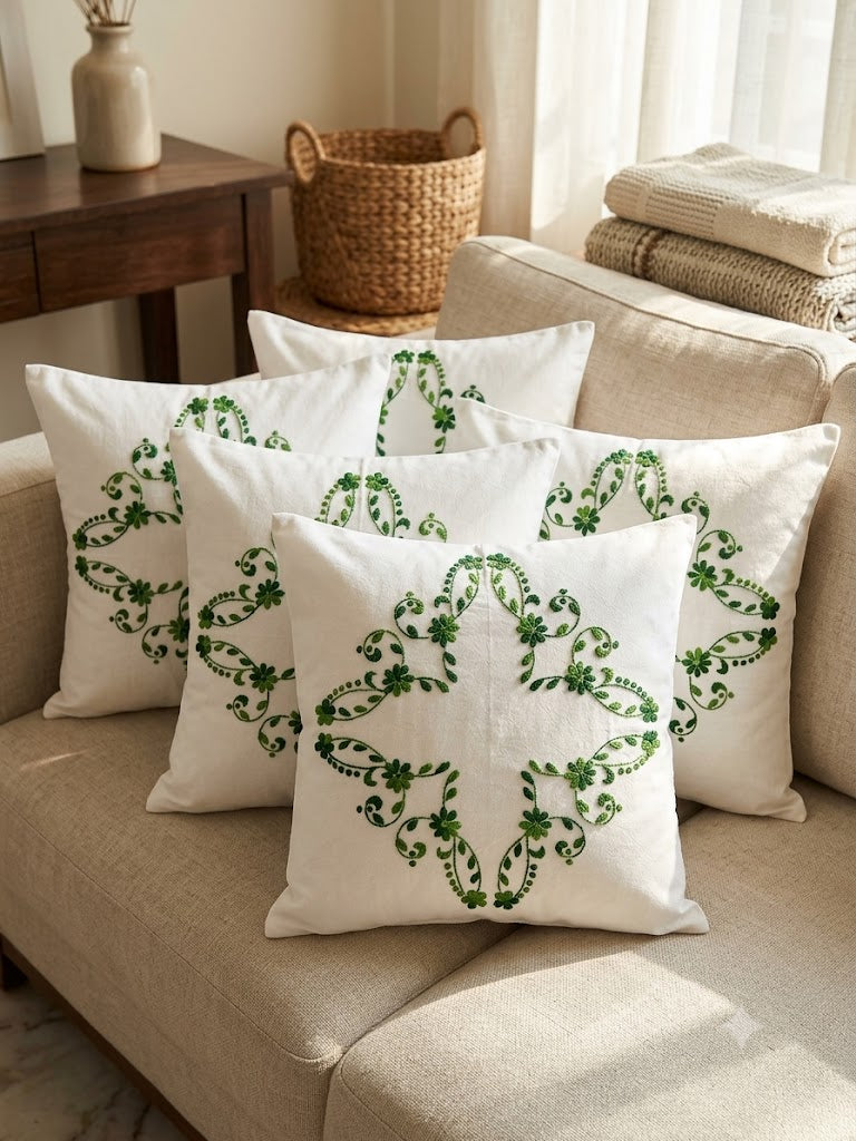 Hand Embroidered Cotton Cushion Covers (Set of 5)