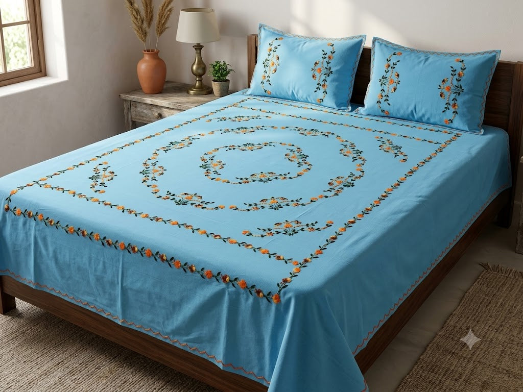 Chikonwala's Hand Embroidered Floral Design Bedsheet