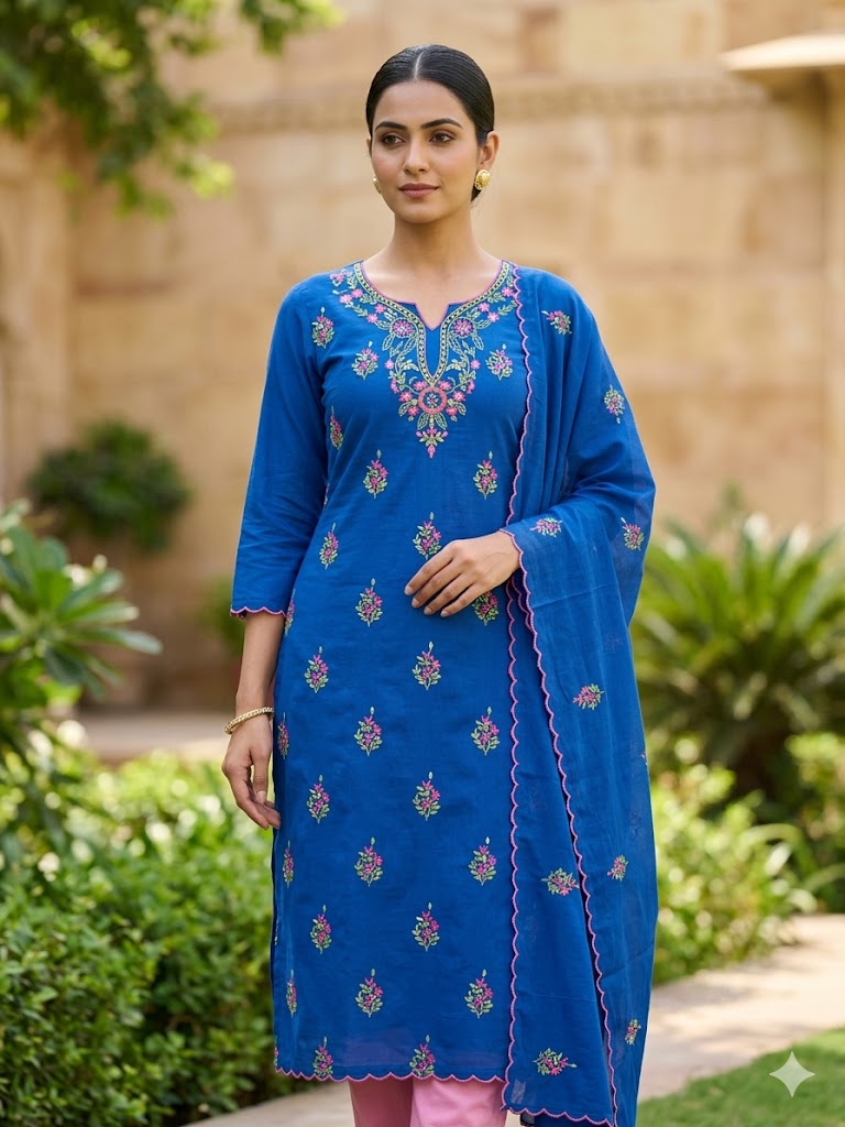 Chikonwala's Exclusive Hand Embroidered Organdy Cotton Dress Material