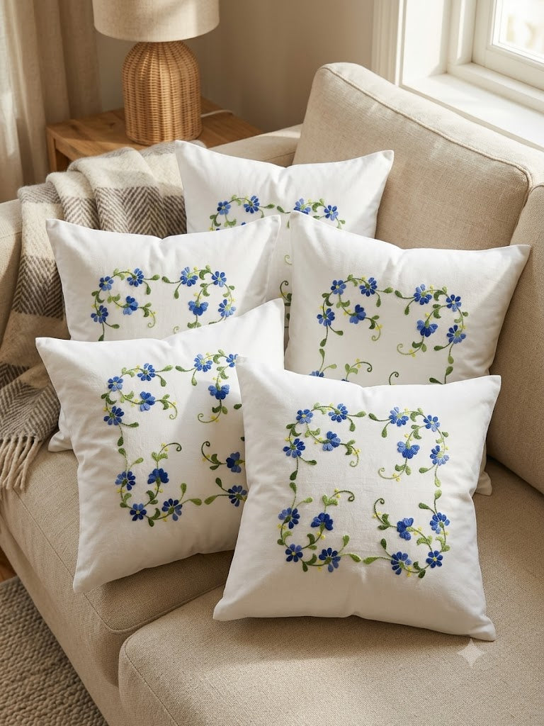 Hand Embroidered Cotton Cushion Covers (Set of 5)