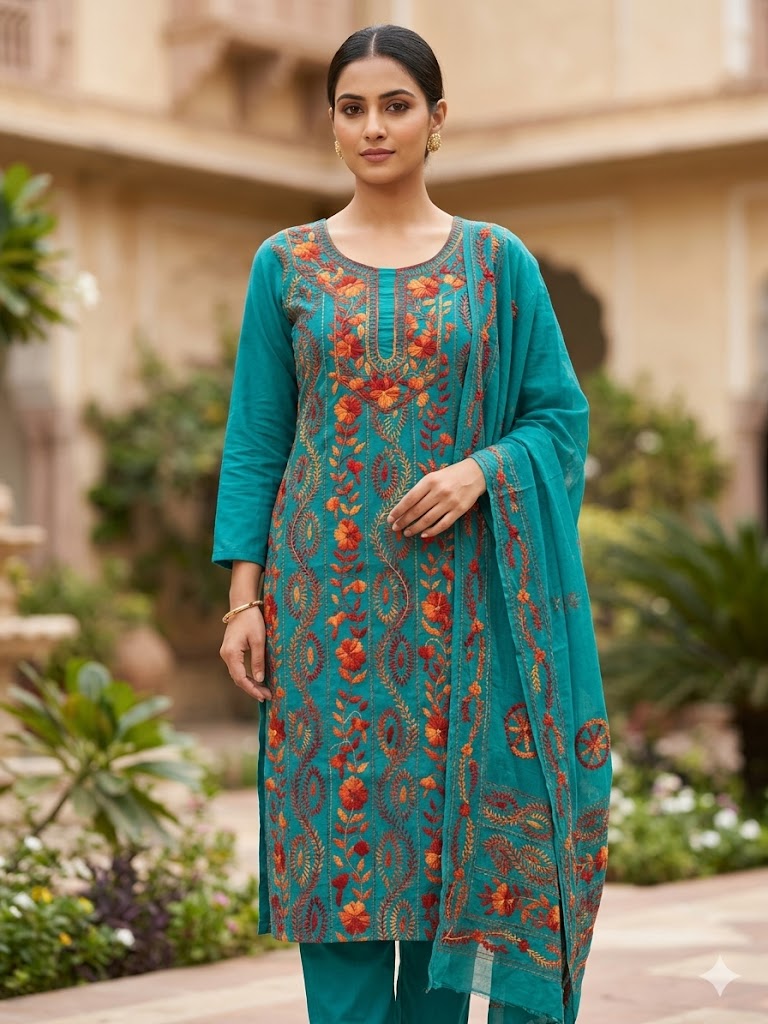 Chikonwala's Exclusive Hand Embroidered Fulkari Dress