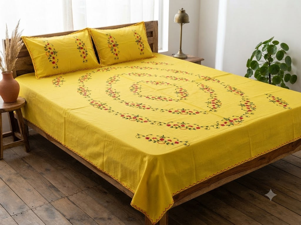 Chikonwala's Hand Embroidered Floral Design Bedsheet