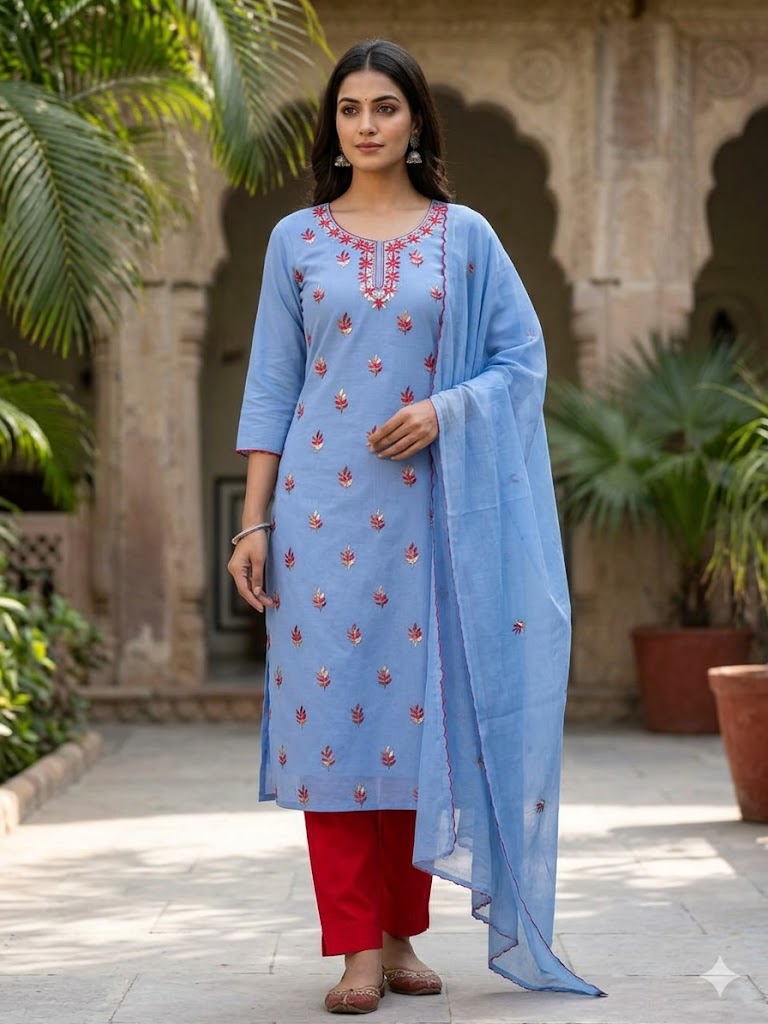 Chikonwala's Exclusive Hand Embroidered Organdy Cotton Dress Material