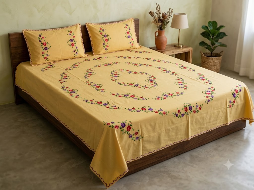 Chikonwala's Hand Embroidered Floral Design Bedsheet
