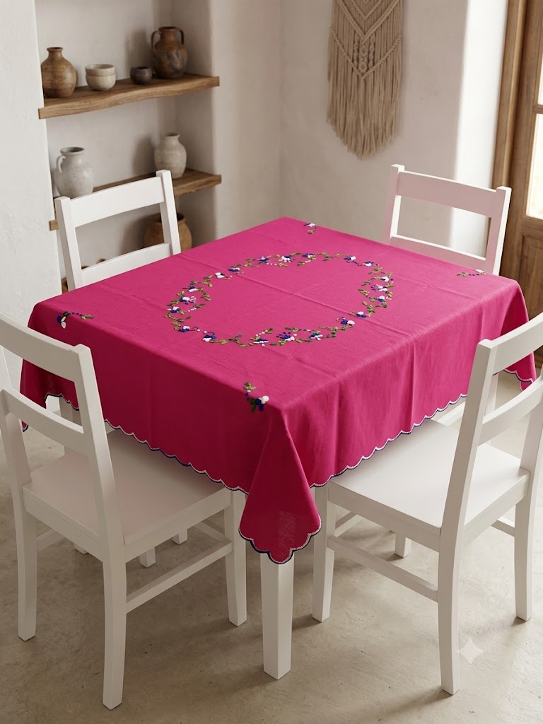 Hand Embroidered Four Seater Floral Table Cover
