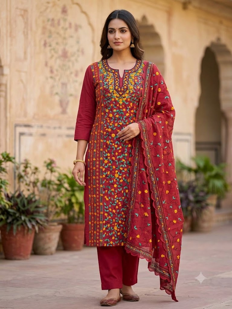 Chikonwala's Exclusive Hand Embroidered Fulkari Dress