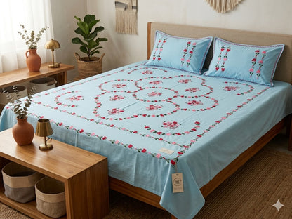 Chikonwala's Hand Embroidered Floral Design Bedsheet