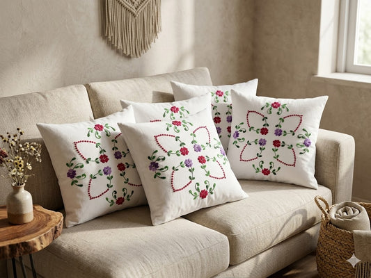Hand Embroidered Cotton Cushion Covers (Set of 5)