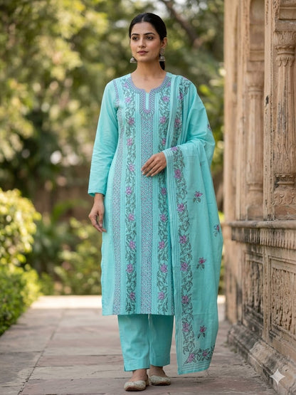 Chikonwala's Exclusive Hand Embroidered Bidding Kantha Dress Material