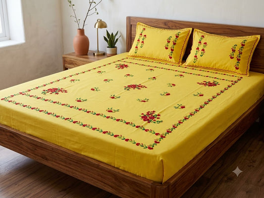 Chikonwala's Hand Embroidered Floral Design Bedsheet