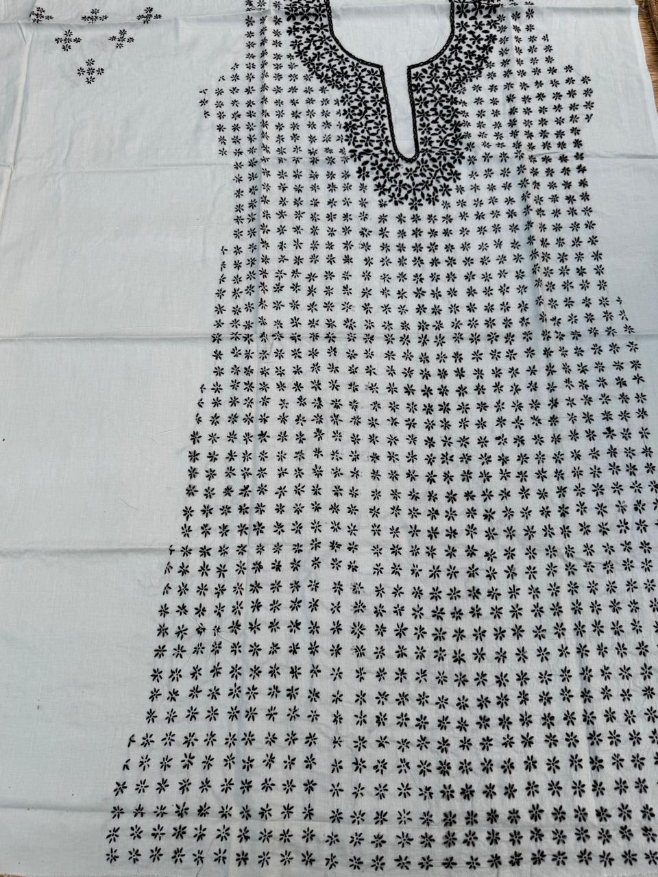 Hand Embroidered Pure Cotton Kurti Material | 3 Meter Premium Fabric | Made in India