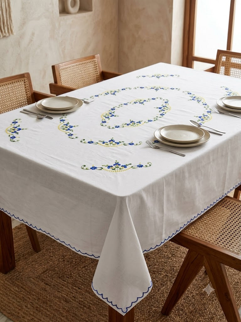 Hand Embroidered Floral Six Seater Table Cover