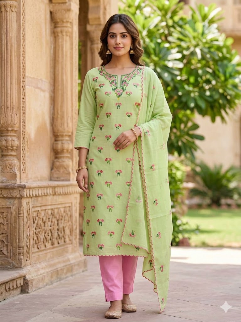 Chikonwala's Exclusive Hand Embroidered Organdy Cotton Dress Material