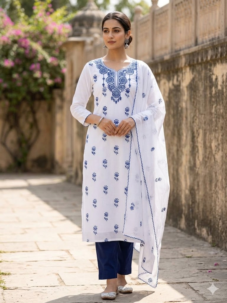 Chikonwala's Exclusive Hand Embroidered Organdy Cotton Dress Material