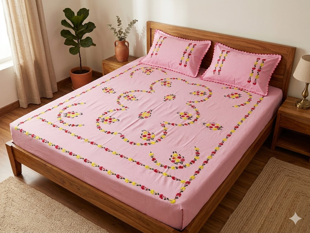 Chikonwala's Hand Embroidered Floral Design Bedsheet