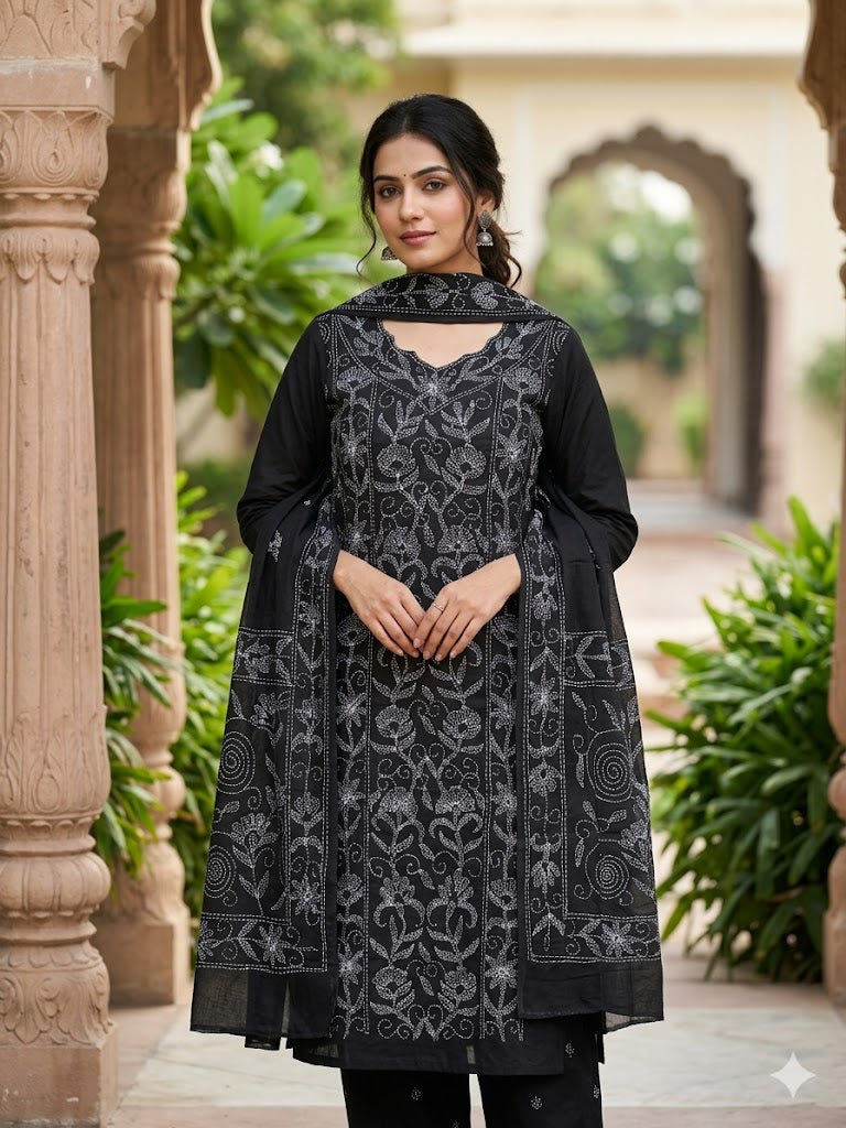 Chikonwala's Exclusive Hand Embroidered Bidding Kantha Dress Material