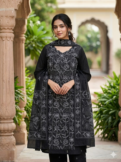 Chikonwala's Exclusive Hand Embroidered Bidding Kantha Dress Material