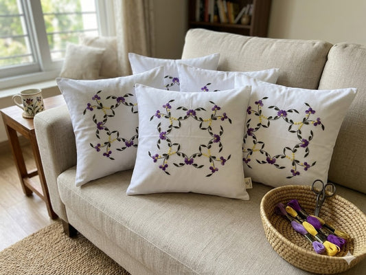 Hand Embroidered Cotton Cushion Covers (Set of 5)