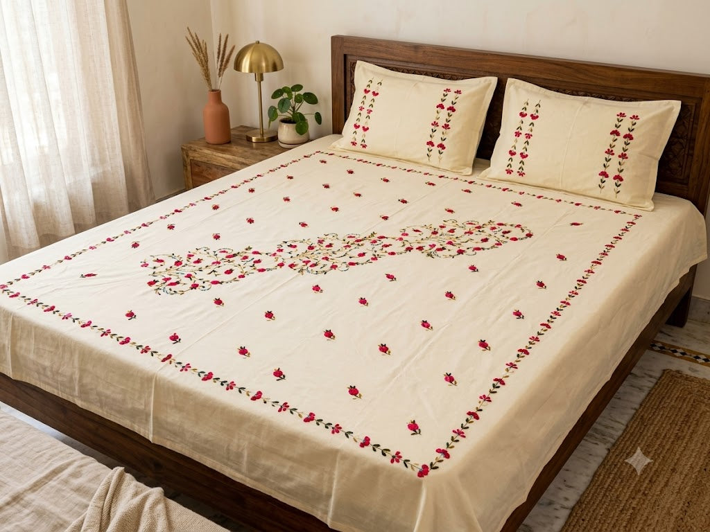 Chikonwala's Hand Embroidered Pure Cotton Bedsheet