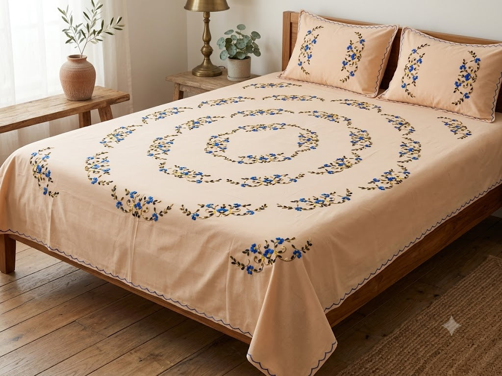 Chikonwala's Hand Embroidered Floral Design Bedsheet