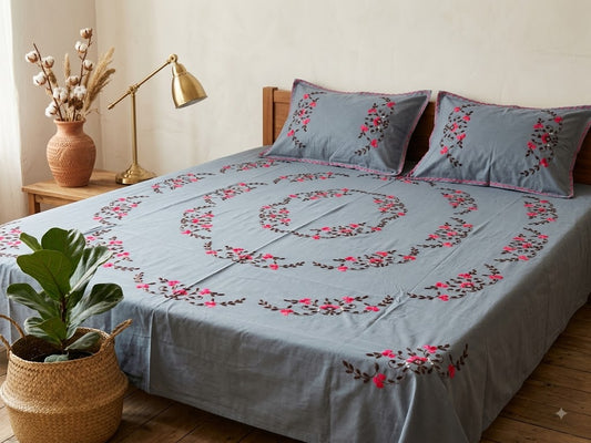 Chikonwala's Hand Embroidered Floral Design Bedsheet