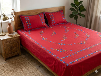 Chikonwala's Hand Embroidered Floral Design Bedsheet