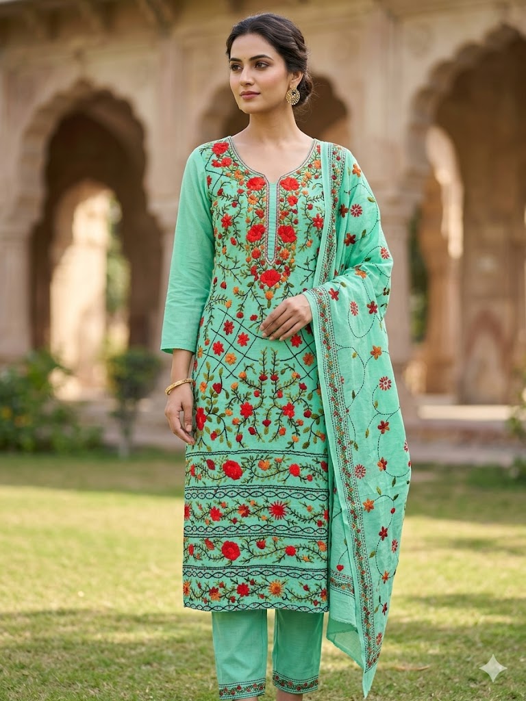 Chikonwala's Exclusive Hand Embroidered Fulkari Dress