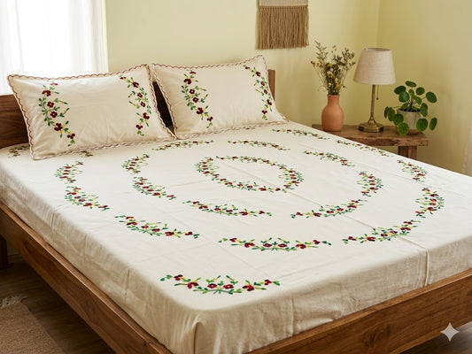 Chikonwala's Hand Embroidered Floral Design Bedsheet