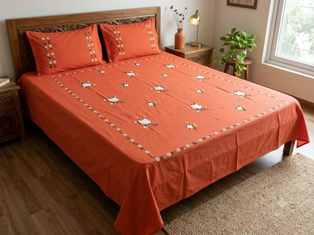 Chikonwala's Hand Embroidered Floral Design Bedsheet