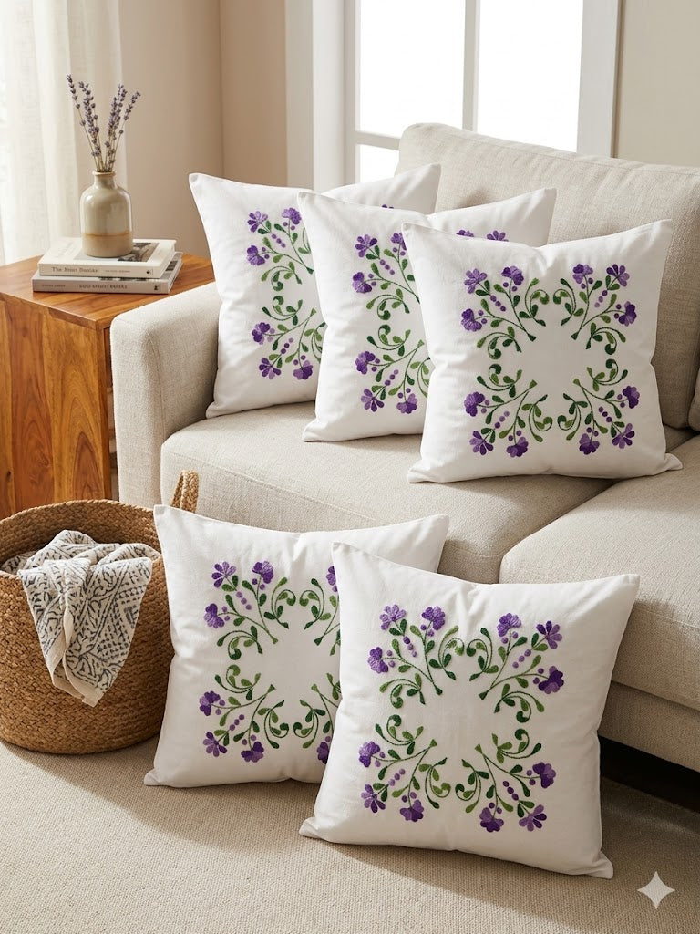 Hand Embroidered Cotton Cushion Covers (Set of 5)