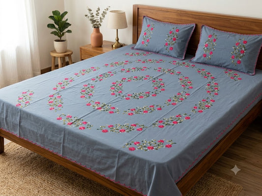 Chikonwala's Hand Embroidered Floral Design Bedsheet