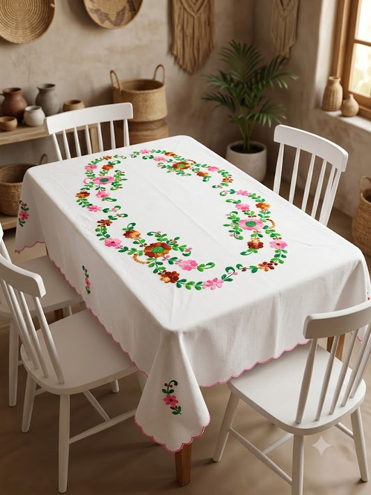 Hand Embroidered Four Seater Floral Table Cover